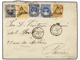 PERU. Yv.21(2), 59(2), 79. 1884. LIMA A PARIS. 1 Ctvo. Naranja (2), Habilitados Con El Triangulo Y 5 Ctvos. Azul (2) Y 1 - Autres & Non Classés