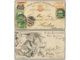 PERU. 1889. Entero Postal De 1 Ctvo. Con Ilustracion De Origen Privado Al Dorso. Circulado A ALEMANIA. ESPECTACULAR Y RA - Autres & Non Classés