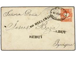 PERU. 1889. LIMA A IQUIQUE. Entero Postal De 10 Cts. Rojo, Devuelto Al Remitente, Marcas NO RECLAMADA Y REBUT. - Autres & Non Classés