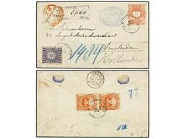 PERU. 1893. LIMA A HOLANDA. Entero Postal De 10 Ctvos.  Rojo Con Franqueo Adicional De 1 Cto. Violeta Y 5 Cts. Naranja, - Autres & Non Classés