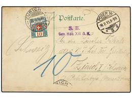 POLONIA. 1915. POSEN To ZURICH. Military Card Taxed On Arrival With Swiss 10 Cts. Postage Due Stamp (margin Scissors Cut - Other & Unclassified