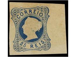 (*) PORTUGAL. Mu.2. 1853. 25 Reis Azul Claro, Esquina De Pliego, Sin Goma. Muy Bonito Ejemplar. Mundifil.900€. - Andere & Zonder Classificatie