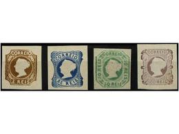 (*) PORTUGAL. Af.1/4R. 1853. REIMPRESIONES DE 1863. 5 Reis Castaño, 25 Reis Azul, 50 Reis Verde Y 100 Reis Lila. MAGNÍFI - Otros & Sin Clasificación