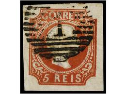 ° PORTUGAL. Af.5. 1855. 5 Reis Castaño Claro. Magnífico Aspecto, Ligero Pliegue. Cert. INEXFIP. Cat. 1.500€. - Otros & Sin Clasificación