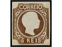 (*) PORTUGAL. Af.10. 1856. 5 Reis Castaño Oscuro. MUY BONITO EJEMPLAR. Sin Goma. Afinsa.700€. - Autres & Non Classés