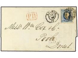 PORTUGAL. 1868 (Dec 14). Entire Letter To Poole, Dorset Franked By 1867 120 Reis Blue Tied By Lisbon Numeral With Lisboa - Autres & Non Classés