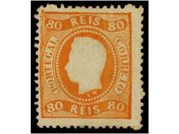 * PORTUGAL. Af.32. 1867. 80 Reis Naranja. Color Fresco, Regular Centraje. Cert. A.C.D.P. Afinsa.561€. - Otros & Sin Clasificación