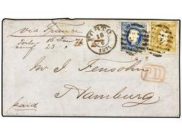 PORTUGAL. Sc.27, 32. 1871 (June 16). Cover Via France To HAMBURG, Franked By Perf. 1867-70 20r. Bistre And 120r. Blue Ti - Andere & Zonder Classificatie