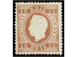 * PORTUGAL. Af.38. 1870. 15 Reis Marron, Papel COUCHÉ. Dent. 12 1/2. MAGNIFICO EJEMPLAR. Afinsa.183€. - Autres & Non Classés