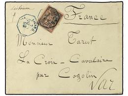 PORTUGAL. 1892. LISBOA A FRANCIA. Carta Depositada Directamente Al Buque Francés Con Sello De 25 Cts. Negro. Mat. Octogo - Autres & Non Classés