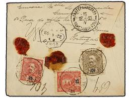 PORTUGAL. Mu.141 (2), 146. 1903. CANTAREIRA A RUSIA. 25 Reis Rosa (2) Y 130 Reis Castaño. Carta Certificada, Rara Destin - Autres & Non Classés