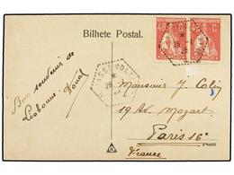 PORTUGAL. Mu.284 (2). 1925. LISBOA A PARÍS. Tarjeta Postal Con Sellos De 48 Cts. Rosa (2), Mat. Octogonal Marítimo Franc - Autres & Non Classés