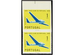 ** PORTUGAL. Af.854. 1959. 1 Esc. Azul Y Amarillo. Pareja Vertical Sello Sueprior SIN DENTAR. MAGNIFICO Y MUY RARO. - Otros & Sin Clasificación