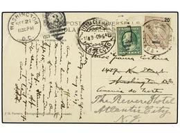 ANGOLA. 1909. LOANDA To WASHINGTON (U.S.A.). 20 Reis Grey Redirected To NEW YORK With U.S.A. 1 Cent Green Stamp. - Otros & Sin Clasificación