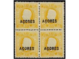 **/* PORTUGAL: AZORES. Yv.8. 1868. 10 Ore Amarillo. Bloque De Cuatro. MAGNÍFICO. Yvert.+320€. - Altri & Non Classificati