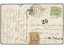 CABO VERDE. 1910. LONDRES A S. VICENTE (Cabo Verde). 1/2 P. Verde, Tasada A La Llegada Con Sello De 20 Reis Castaño Y Ne - Otros & Sin Clasificación