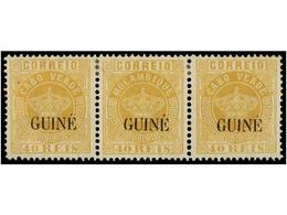 * GUINEA PORTUGUESA. Af.22+22E. 40 Reis Amarillo. Tira De Tres, Sello Central EROR MOÇAMBIQUE. - Otros & Sin Clasificación