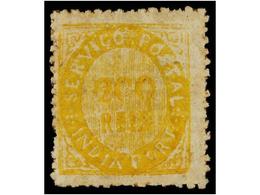 * INDIA PORTUGUESA. Mu.12. 1871. 200 Reis Amarillo, Tipo II, Papel Listado. MUY BONITO EJEMPLAR. Cert. M. Da MOTA. Mundi - Autres & Non Classés