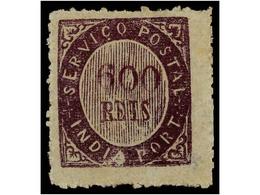 * INDIA PORTUGUESA. Mu.19. 1873. 600 Reis Violeta, Papel Azulado Fino. MUY BONITO EJEMPLAR. Cert. M. Da MOTA. Mundifil.2 - Otros & Sin Clasificación