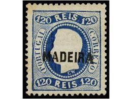 (*) PORTUGAL: MADEIRA. Af.12. 1868. 120 Reis Azul. MAGNÍFICO EJEMPLAR. Cert. INEXFIP. - Otros & Sin Clasificación