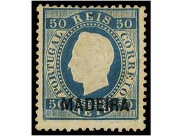 * PORTUGAL: MADEIRA. Af.28. 1879. 50 Reis Azul. MAGNÍFICO EJEMPLAR. Cert. INEXFIP. - Andere & Zonder Classificatie