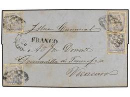 PUERTO RICO. Ant.22(4). 1872. SAN JUAN A TENERIFE (Islas Canarias). 25 Cts. Azul (4). Circulada Via Inglaterra. MUY RARA - Autres & Non Classés