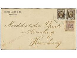 PUERTO RICO. Ed.141 (2) + IG3. 1898. GUERRA ESPAÑA-USA. MAYAGUEZ A HAMBURGO. 8 Cts. Castaño (2) Y Sello De  2 Cts. Viole - Altri & Non Classificati