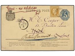 RUMANIA. Mi.38. 1876. BUCAREST To YORK (Great Britain). 5 Bani Blue Stationery Card Uprated By 5 Bani Bistre With Small - Autres & Non Classés