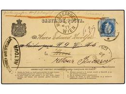 RUMANIA. Mi.39. 1877. BUCAREST To WIEN. Stationery Card Uprated 10 Bani Blue, Returned To The Sender. - Autres & Non Classés