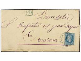 RUMANIA. Mi.39. 1873. DOLJIU To CRAIOVA. 10 Bani Blue, Tied By Blue JUD. DOLJIU/PLASA BALTA. Very Fine. - Autres & Non Classés