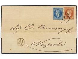 RUMANIA. Mi.39, 40. 1875. BRAILA To NAPOLI (Italy). 10 Bani Blue And 15 Bani Red Brown, Tied By BRAILA/*cds. Arrival On - Autres & Non Classés