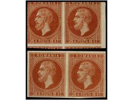 (*) RUMANIA. Mi.40 (2). 1872. 15 Bani Redbrown IMPERFORATE Pair PRINTED IN BOTH SIDES. Scarce. - Autres & Non Classés