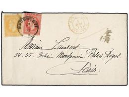 RUMANIA. Mi.41, 42. 1874. BUCAREST To PARIS. 25 Bani Orange And 50 Bani Rose With BUCURESTI Cds. Arrival On Back. - Altri & Non Classificati