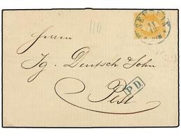 RUMANIA. Mi.41. 1873. SEVERIN To PEST (Hungary). 25 Bani Orange Tied By Blue SEVERIN Cds. - Autres & Non Classés
