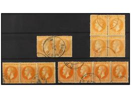 ° RUMANIA. Mi.41a, 41b. 1872. 25 Bani Orange. One Pair, Two Strips Of Three And Block Of Four. Fine Used. - Autres & Non Classés