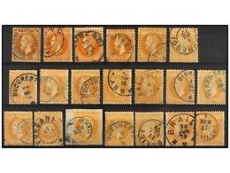 ° RUMANIA. Mi.41a, 41b. 1872. 25 Bani Orange. 22 Stamps, Nice Cancellations. Michel.500€. - Autres & Non Classés