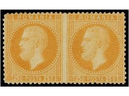 * RUMANIA. Mi.41. 1872. 25 Bani Orange. Pair IMPERFORATE BETWEEN. Very Rare. - Autres & Non Classés