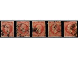 ° RUMANIA. Mi.42 (5). 1872. 50 B. Rose. 5 Stamps Nice Cancels. Michel.250€. - Autres & Non Classés