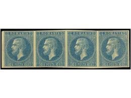 (*) RUMANIA. Mi.45 (4). 1876. 10 Bani Pale Blue. Strip Of Four IMPERFORATED VERTICALLY. - Autres & Non Classés