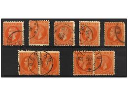 ° RUMANIA. Mi.47 (9). 1876. 30 Bani Orange. Lot With 5 Stamps And 2 Pairs, Nice Cancels. Michel.+540€. - Autres & Non Classés