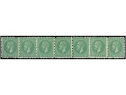 * RUMANIA. Mi.50(7). 1879. 5 Bani Green. Strip Of Seven, Some Perforations Faults. - Autres & Non Classés