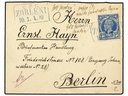 RUMANIA. Mi.68. 1890. ZORLENI To GERMANY 25 Bani Blue, Tied With RAILWAY Box Cancel C.F.R./ZORLENI. - Autres & Non Classés