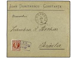 RUMANIA. Mi.74. 1887. CONSTANTA To BRAILA.15 Bani Red Brown Tied By RAILWAY Box Cancel C.F.R./CONSTANTA. Fine And Scarce - Autres & Non Classés