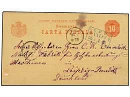 RUMANIA. 1892. GEEHSTE SSTES To GERMANY. 10 Bani Red Stationery Card Tied By RAILWAY Box Cancel C.F.R./R. VALCEA. Fine. - Autres & Non Classés