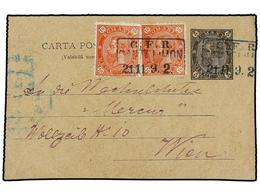 RUMANIA. Mi.79 (2). 1892. PANTELIMON To WIEN (Austria). 5 Bani Black Stationery Card Uprated By Two Stamps Of 10 Bani Ti - Autres & Non Classés