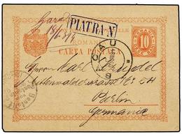 RUMANIA. 1894. PIATRA To GERMANY. 10 Bani Red Stationery Card Tied By RAILWAY Box Cancel PIATRA-N. Fine. - Autres & Non Classés