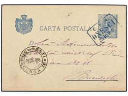 RUMANIA. 1895. ONESCI To BUCAREST. 5 Bani Blue Stationery Card Tied By RAILWAY Box Cancel C.F.R./ONESCI. Fine. - Autres & Non Classés