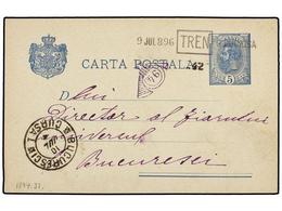 RUMANIA. 1896. PUCIOSA To BUCAREST. 5 Bani Blue Stationery Card Tied By RAILWAY Cancel TREN-42/G. PUCIOSA. - Autres & Non Classés
