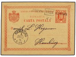 RUMANIA. 1896. CONSTANTA To GERMANY, 10 Bani Red Stationery Card Tied By RAILWAY Cancel TREN-417/G. CONSTANTA. Fine. - Autres & Non Classés