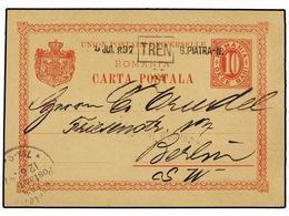 RUMANIA. 1897. PIATRA To GERMANY. 10 Bani Red Stationery Card Tied By RAILWAY Cancel TREN-36/G. PIATRA-N. Fine. - Autres & Non Classés